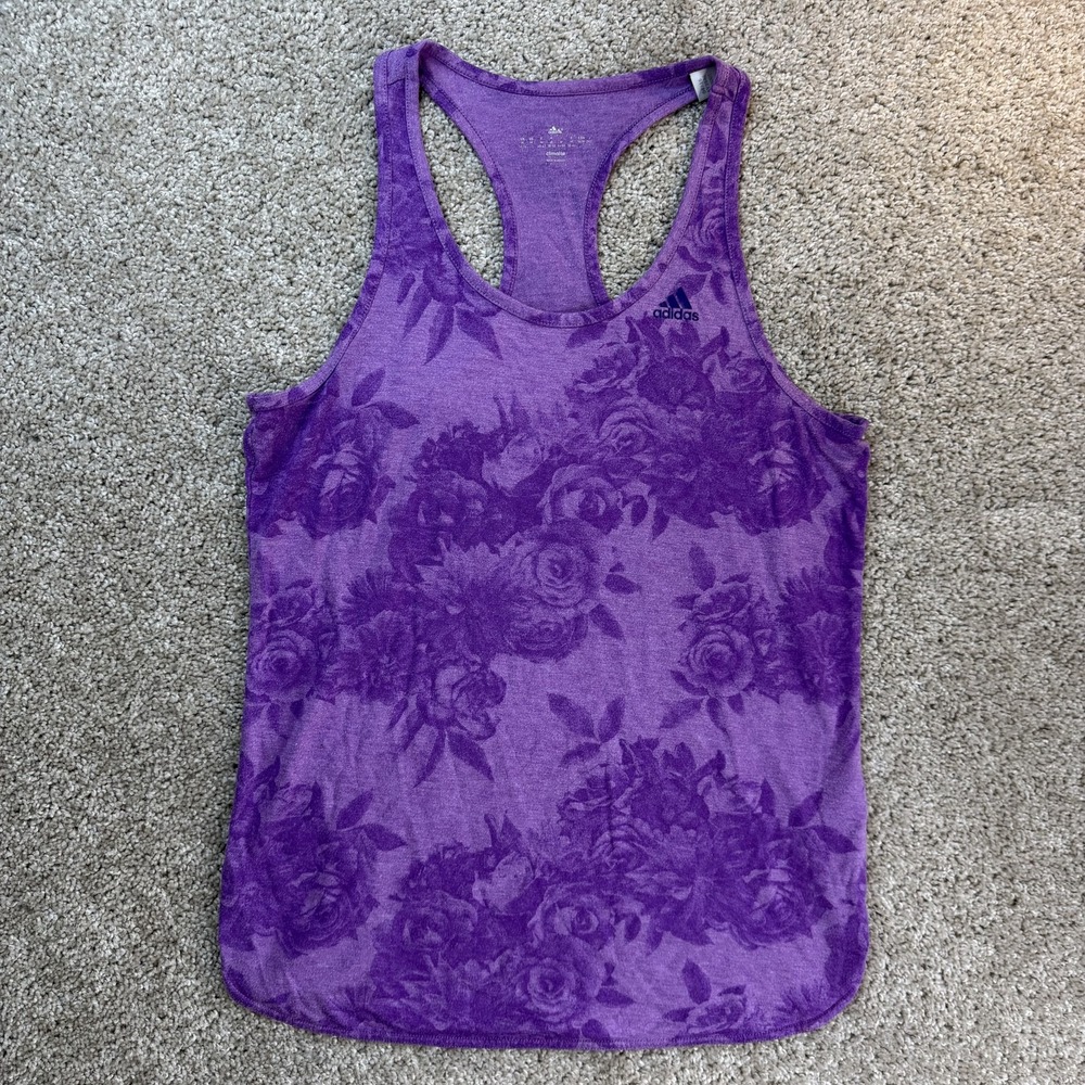 Adidas Climalite Tank Top Womens Medium Purple Floral Racerback Gym Top